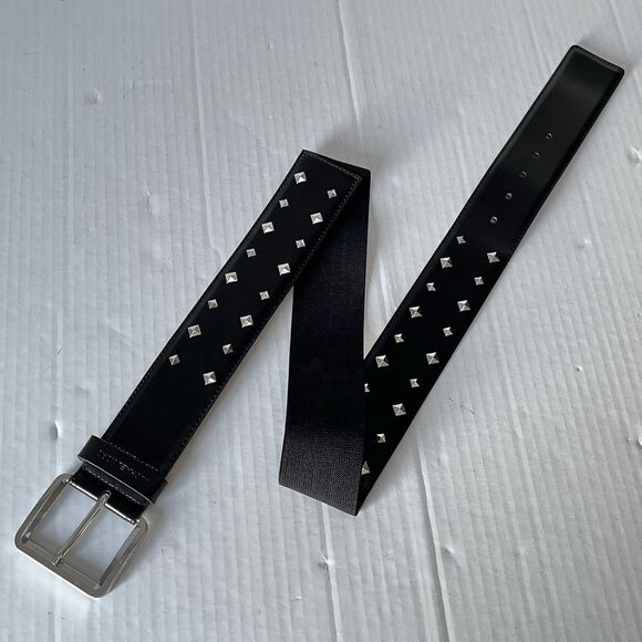 Michael Kors Wide Black Leather Belt Studded Stretchable Size L-XL Preppy Metal main image 15